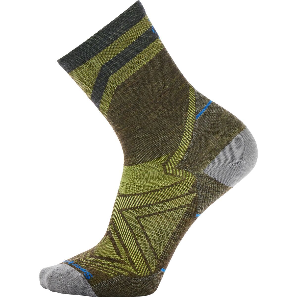 Image of Smartwool Run Zero Cushion Mid Crew Pattern Sock Military Olive, XL