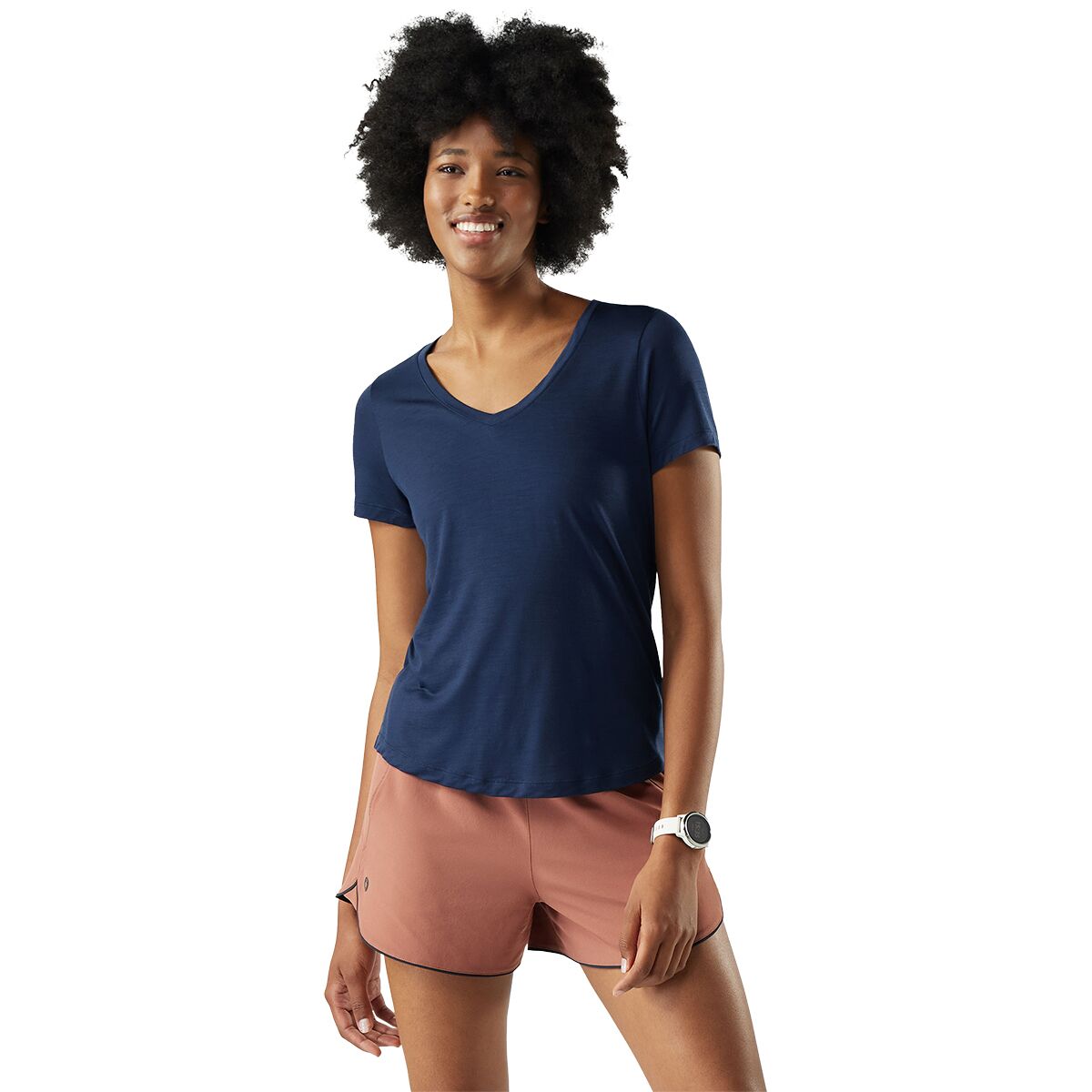 Image of Smartwool Merino Sport 120 V-Neck Short-Sleeve Top - Women's Deep Navy, S