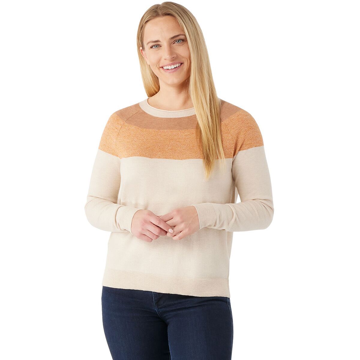 Smartwool Edgewood Colorblock Crew Sweater - Women's Almond Heather, L