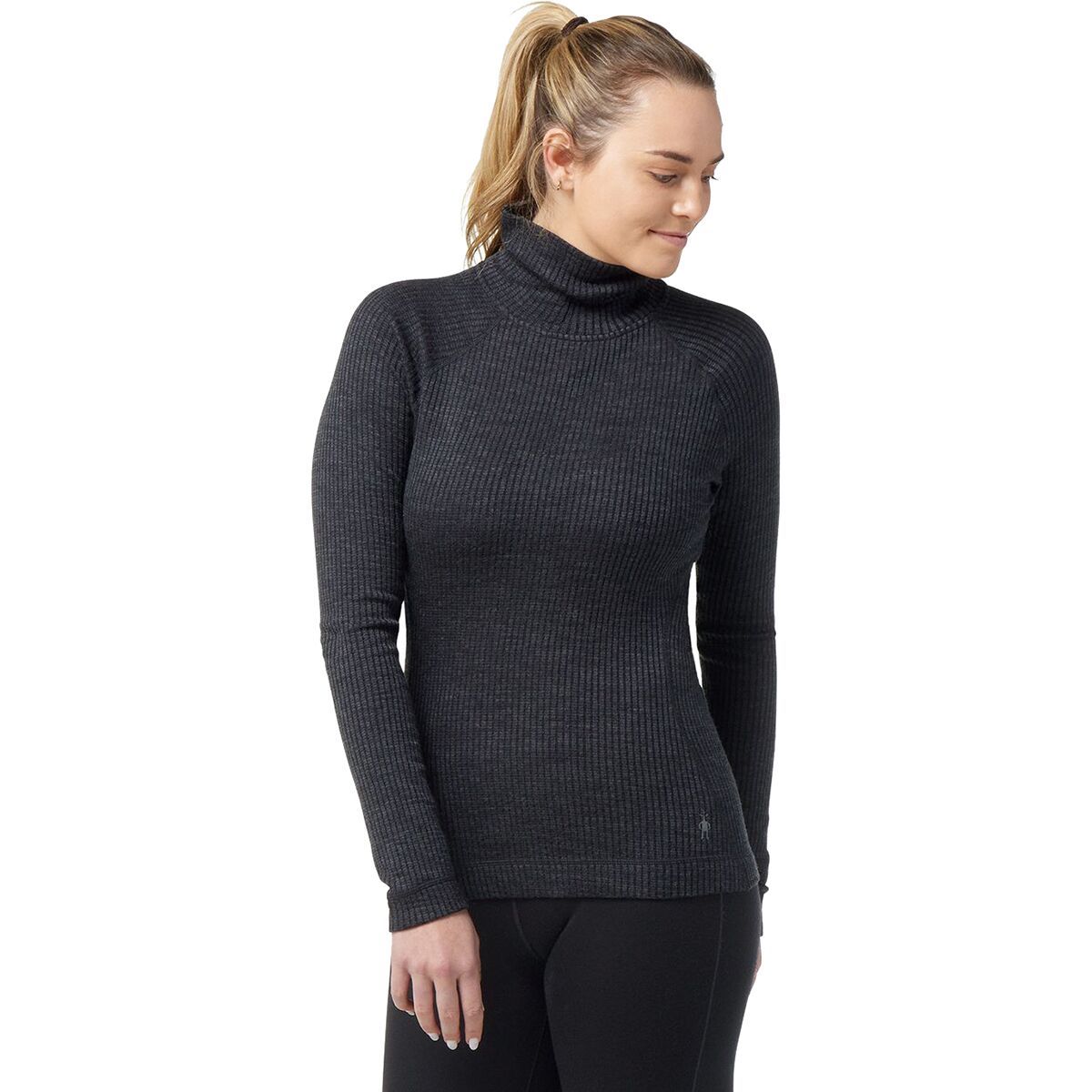 Image of Smartwool Thermal Merino Rib Turtleneck Top - Women's Charcoal Heather, XS