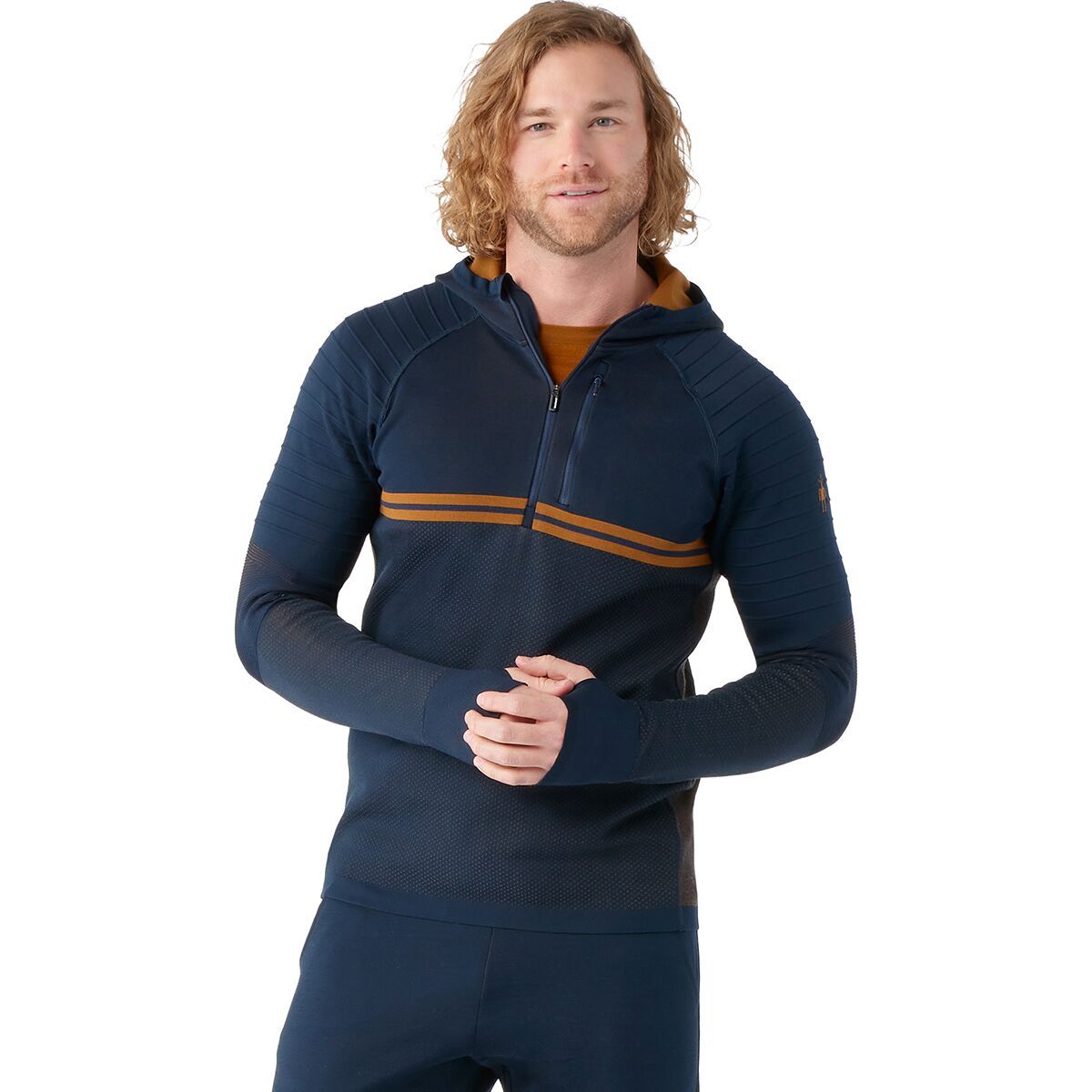 Smartwool Intraknit Merino Tech 1/2-Zip Hoodie - Men's Deep Navy/Fox Brown, XL