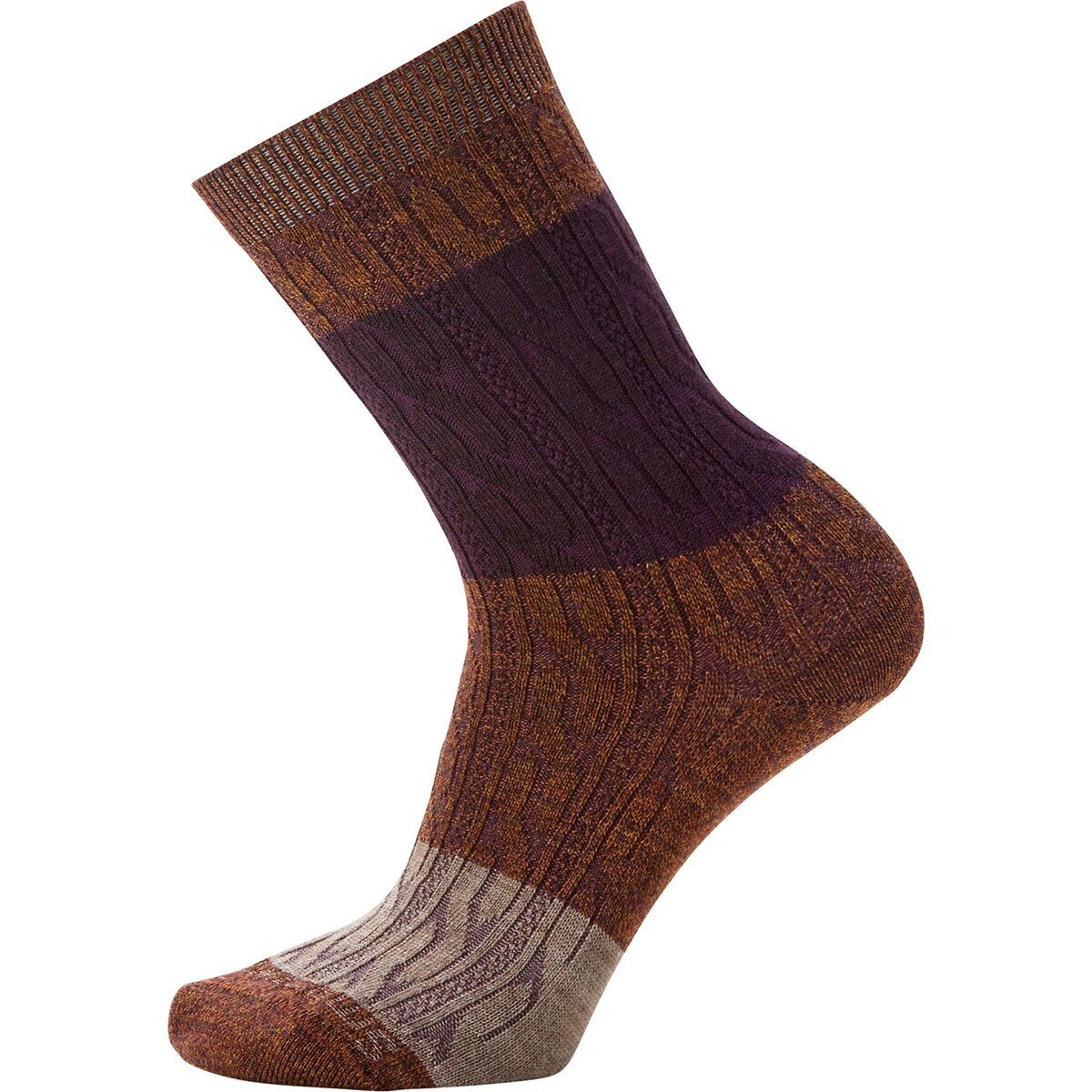 Smartwool Everyday Color Block Cable Crew Sock - Women's Acorn/Bordeaux Marl, L