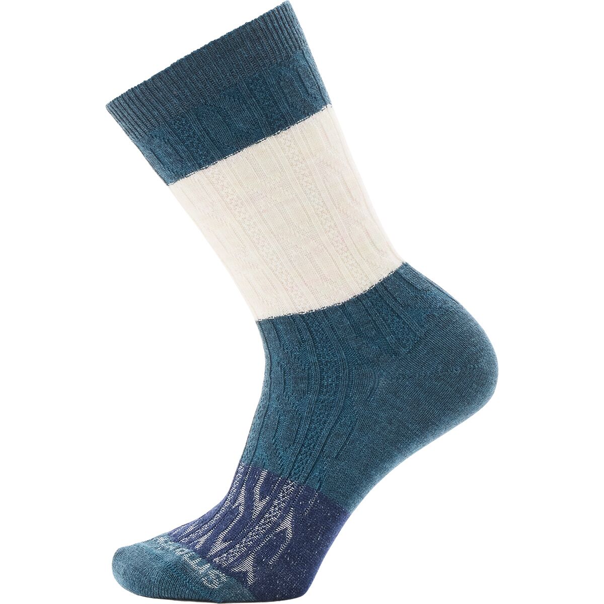 Image of Smartwool Everyday Color Block Cable Crew Sock - Women's Twilight Blue/Moonbeam, S