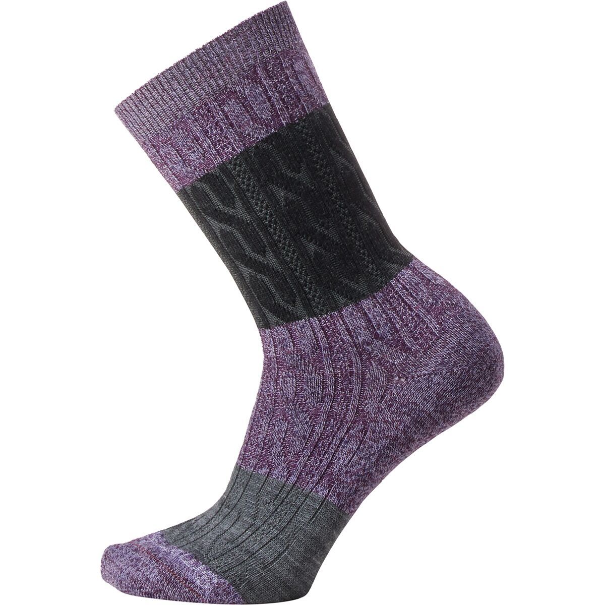 Smartwool Everyday Color Block Cable Crew Sock - Women's Uviolet/Purp Iris Marl, XL