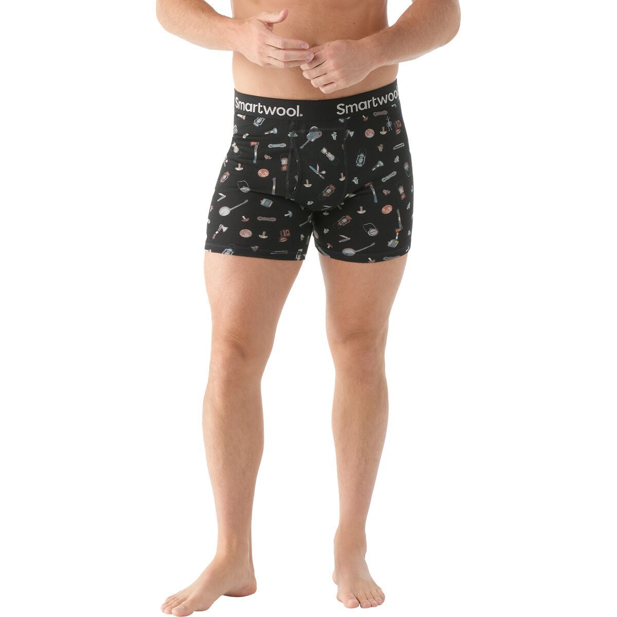 Image of Smartwool Merino Print Boxer Brief - Men's Black Gone Camping, S