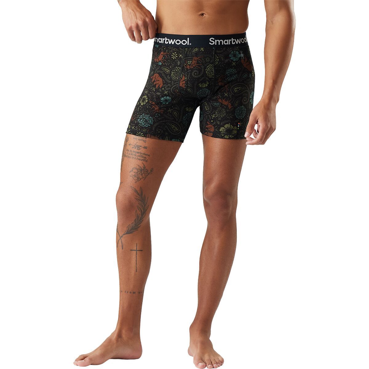 Image of Smartwool Merino Print Boxer Brief - Men's Black Paisley, M
