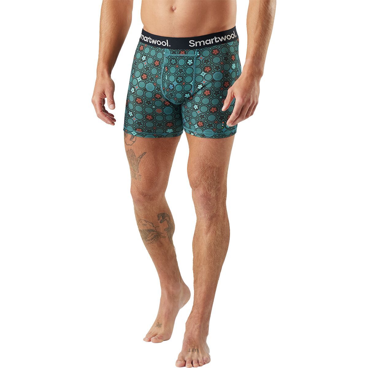 Image of Smartwool Merino Print Boxer Brief - Men's Dusty Teal Geo Floral, XL
