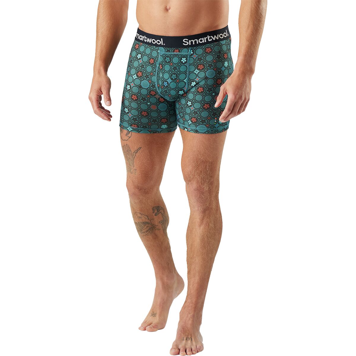 Image of Smartwool Merino Print Boxer Brief - Men's Dusty Teal Geo Floral, M