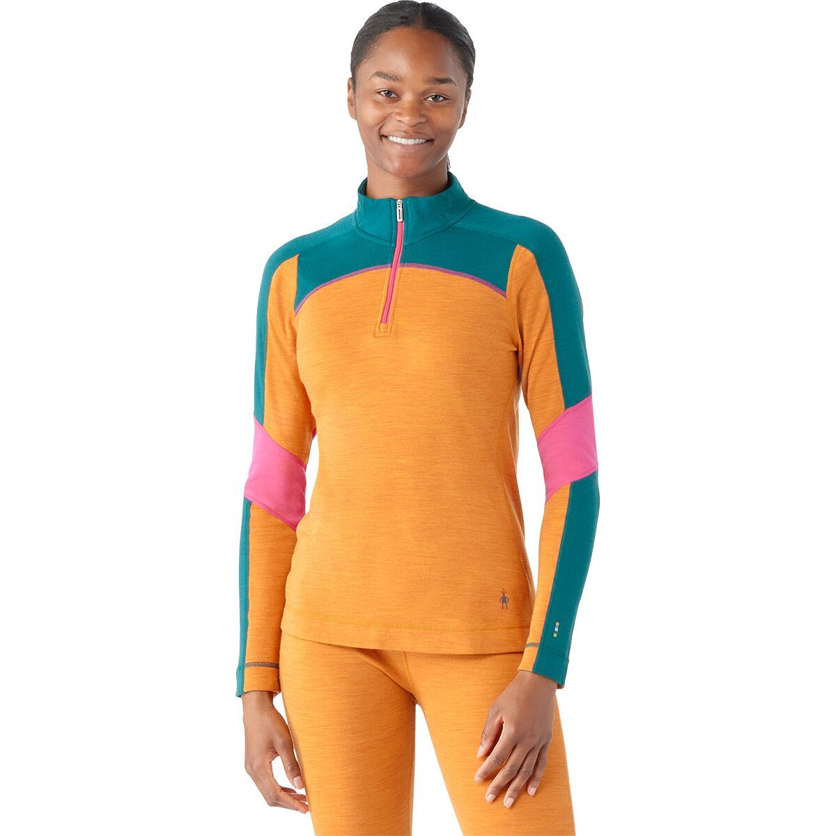 Smartwool Classic Thermal Merino Colorblock 1/4-Zip Top - Women's Marmalade Heather, XL