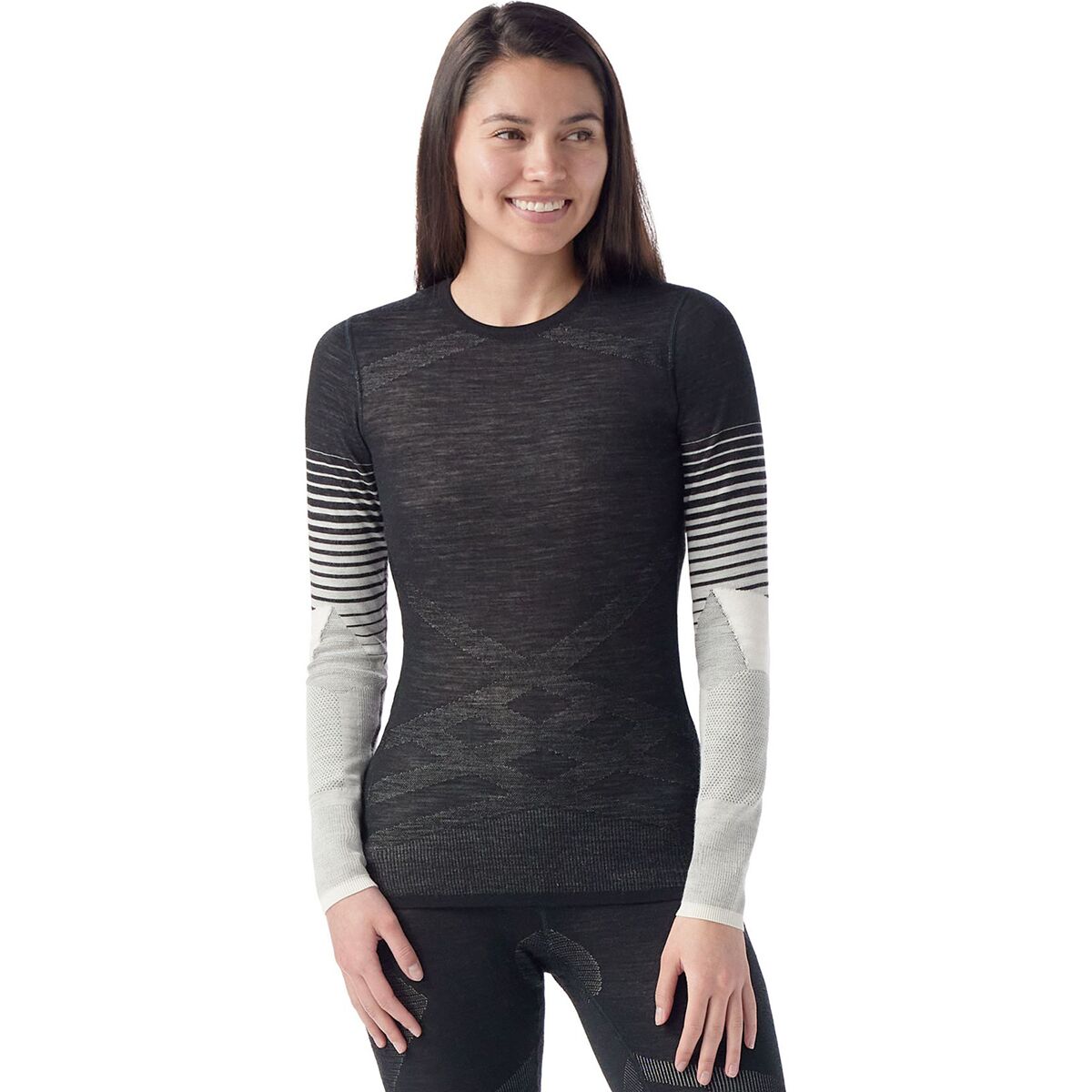 Image of Smartwool Intraknit Thermal Merino Pattern Crew Top - Women's Black, XS