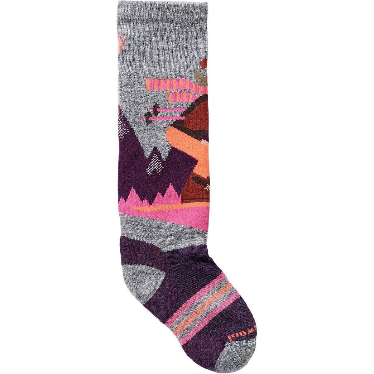 Image of Smartwool Wintersport Full Cushion Mountain Moose OTC Sock - Kids' Light Gray/Pink, L