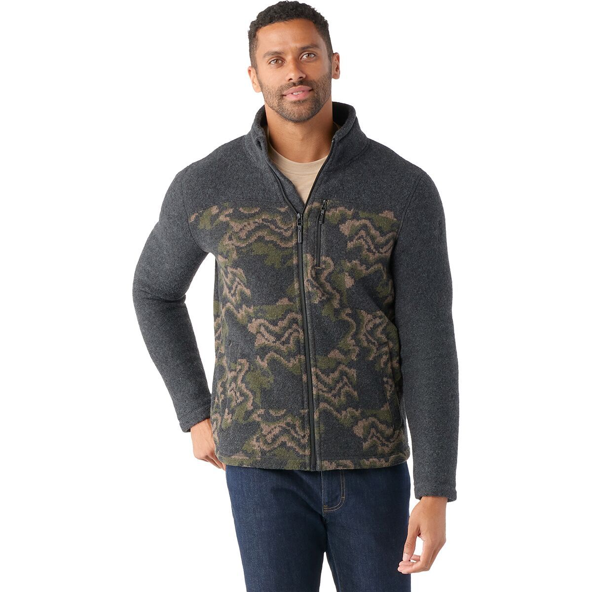 Smartwool Hudson Trail Fleece Full-Zip Jacket - Men's Charcoal/Camo, M