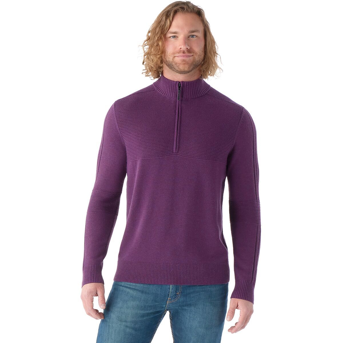 Smartwool Texture Half Zip Sweater - Men's Purple Iris Heather, XXL