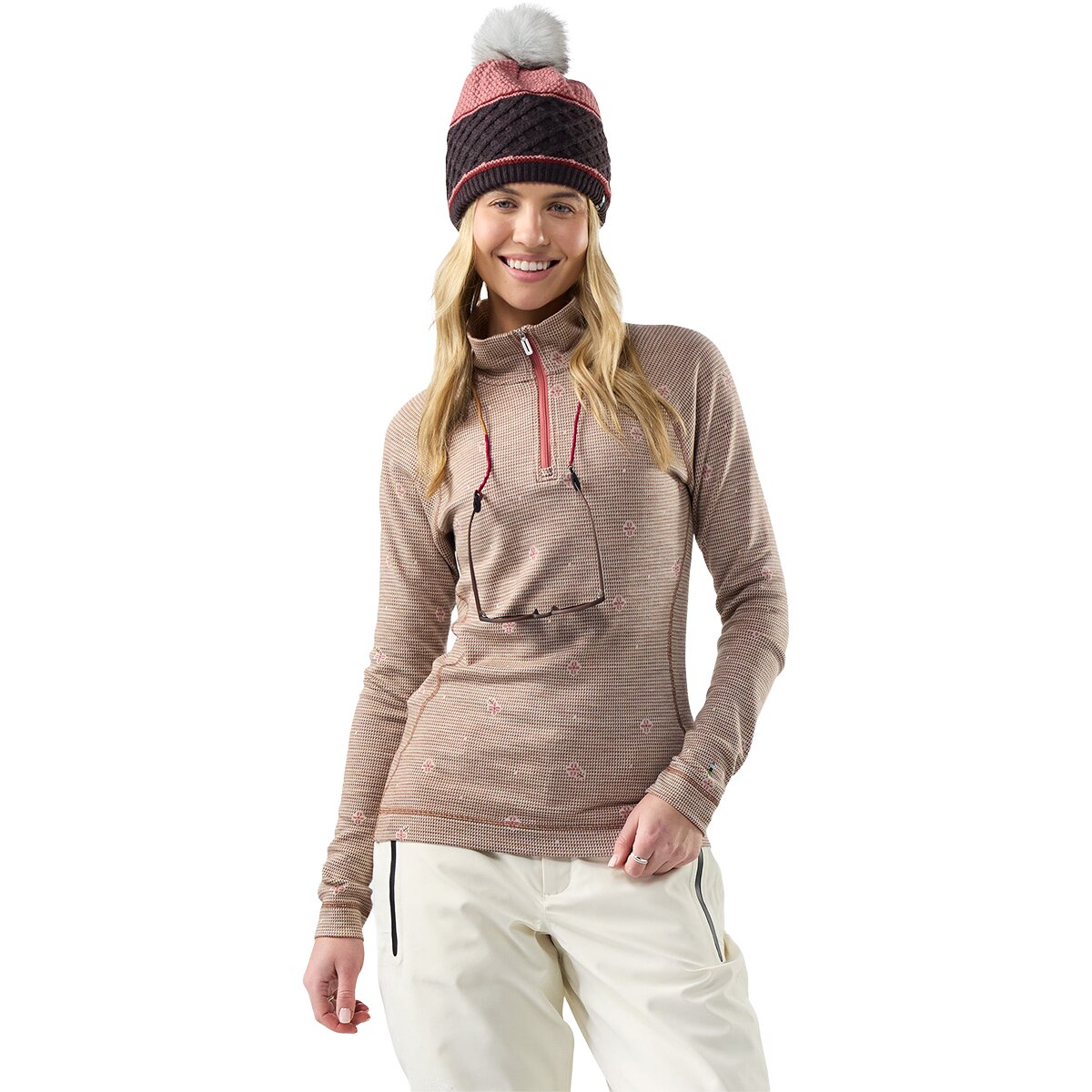 Image of Smartwool Classic Thermal Merino Base Layer 1/4-Zip Top - Women's Almond Mini Meadow, L