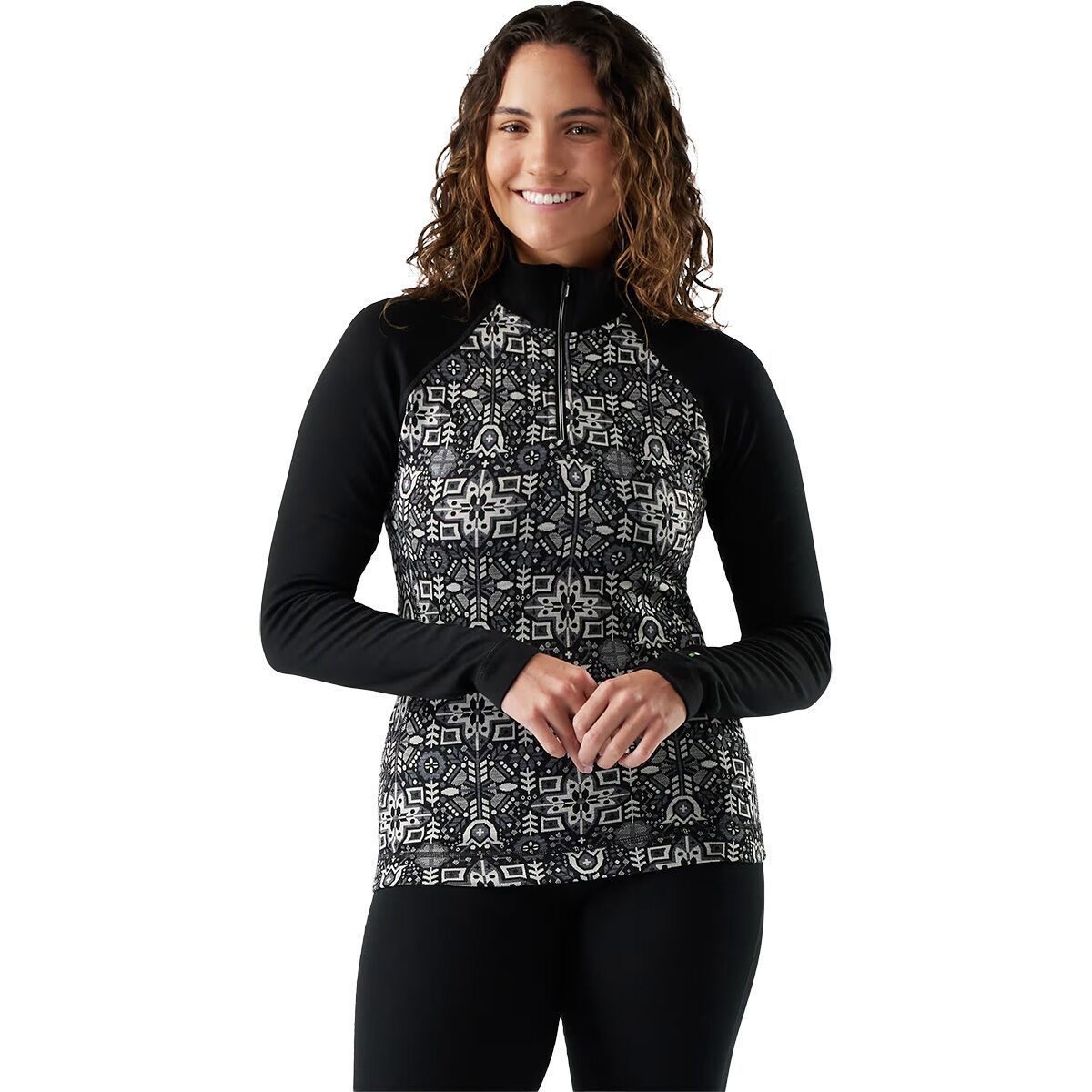 Image of Smartwool Classic Thermal Merino Base Layer 1/4-Zip Top - Women's Black Deco Floral, L
