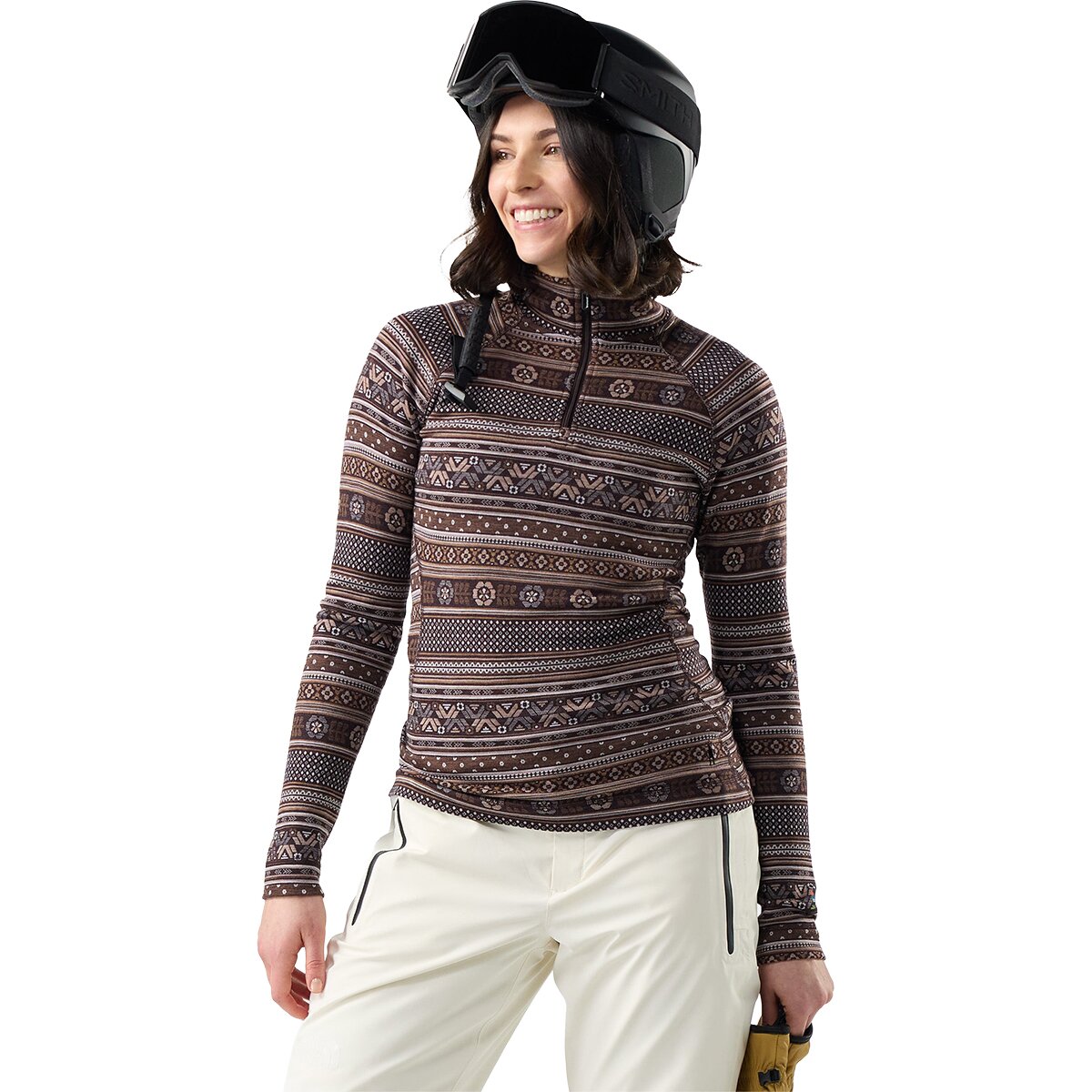 Image of Smartwool Classic Thermal Merino Base Layer 1/4-Zip Top - Women's Mocha Fair Isle Fun, L