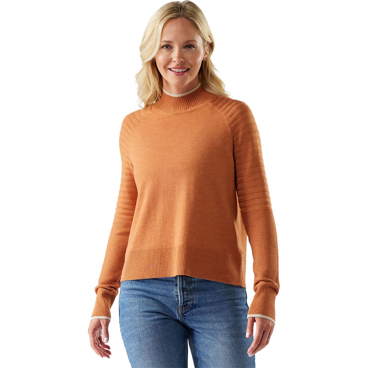 Image of Smartwool Edgewood Mock Neck Sweater - Women's Terracotta Heather, XS