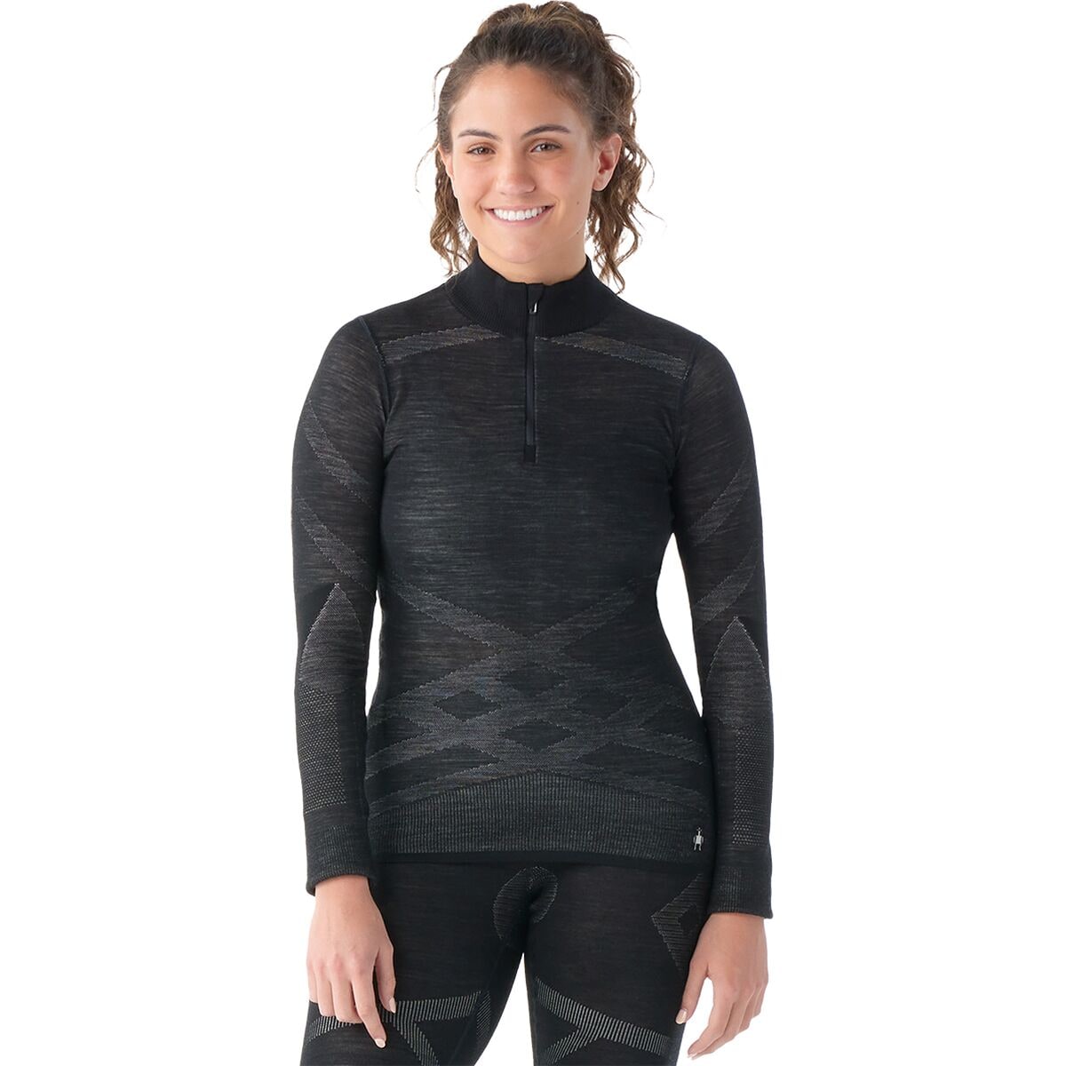 Image of Smartwool Intraknit Thermal Merino 1/4-Zip Baselayer Top - Women's Black/White, S