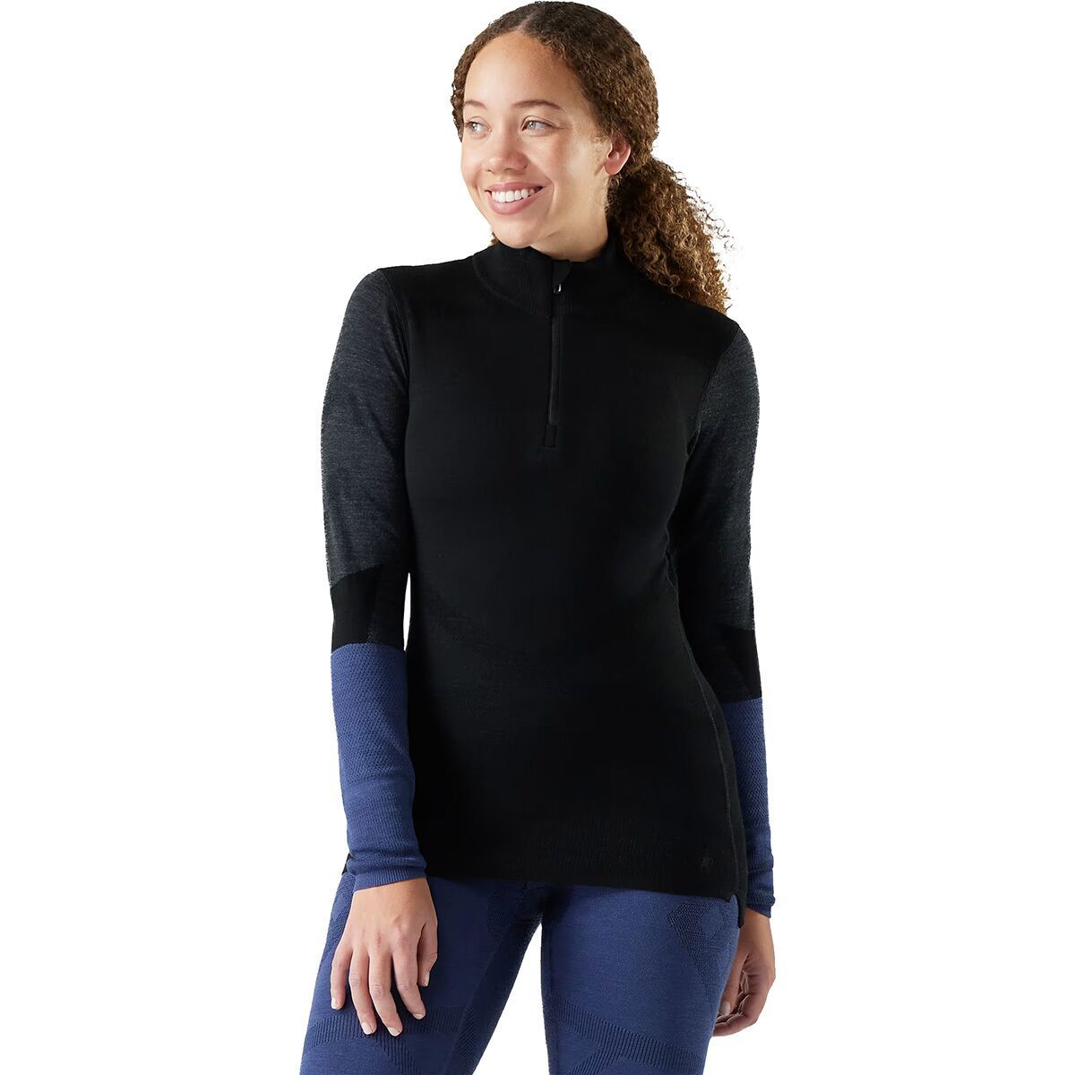 Image of Smartwool Intraknit Thermal Merino Colorblock 1/4-Zip Top - Women's Black/Charcoal, M