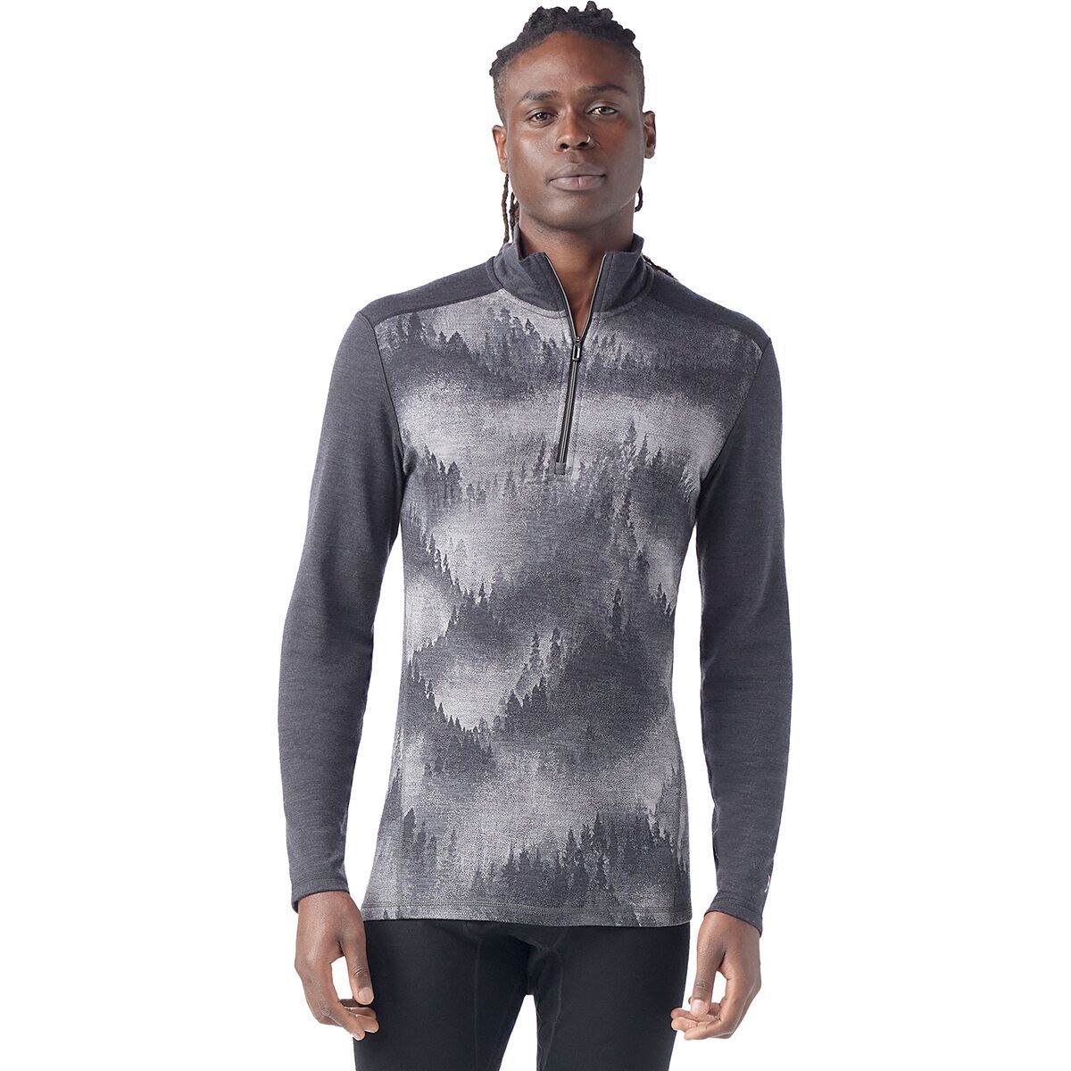 Image of Smartwool Classic Thermal Merino 1/4-Zip Base Layer - Men's Charcoal Foggy Pines, L