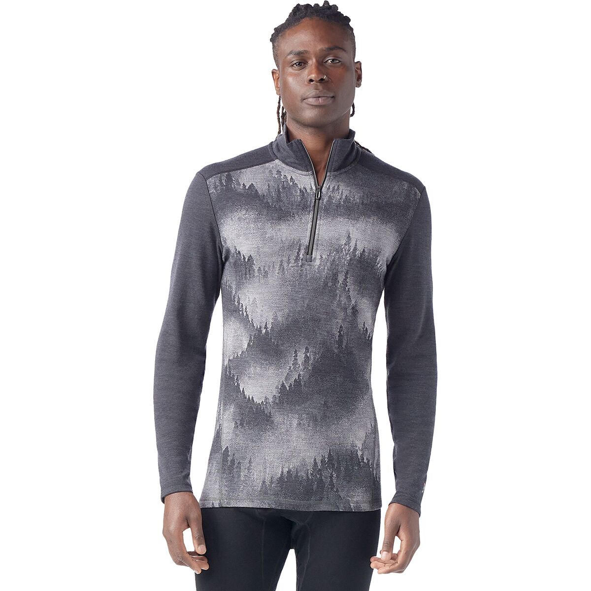 Image of Smartwool Classic Thermal Merino 1/4-Zip Base Layer - Men's Charcoal Foggy Pines, XL