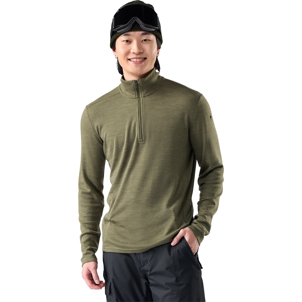 Image of Smartwool Classic Thermal Merino 1/4-Zip Base Layer - Men's Winter Moss Heather, S