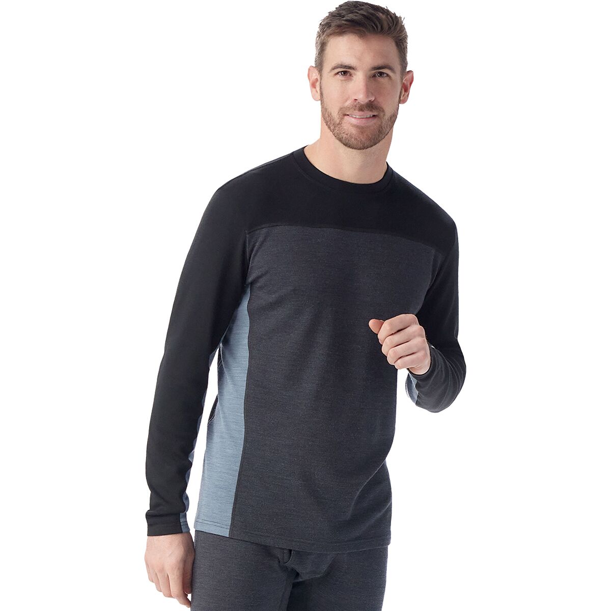 Image of Smartwool Classic Thermal Merino Colorblock Crew Base Layer - Men's Charcoal Heather/Black, S