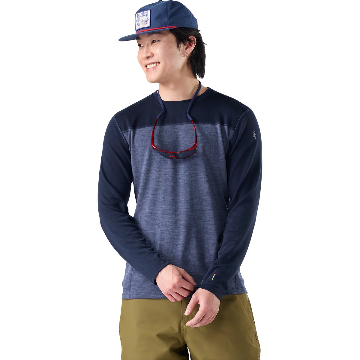 Image of Smartwool Classic Thermal Merino Colorblock Crew Base Layer - Men's Deep Navy/Nightfall Blue, S