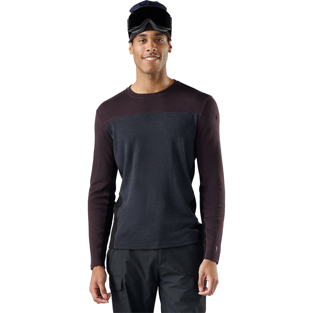 Image of Smartwool Classic Thermal Merino Colorblock Crew Base Layer - Men's Mink/Charcoal, XXL