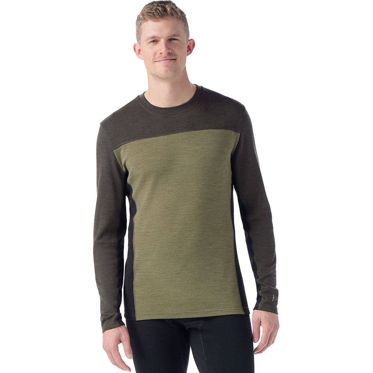 Image of Smartwool Classic Thermal Merino Colorblock Crew Base Layer - Men's Winter Moss/North Woods, M