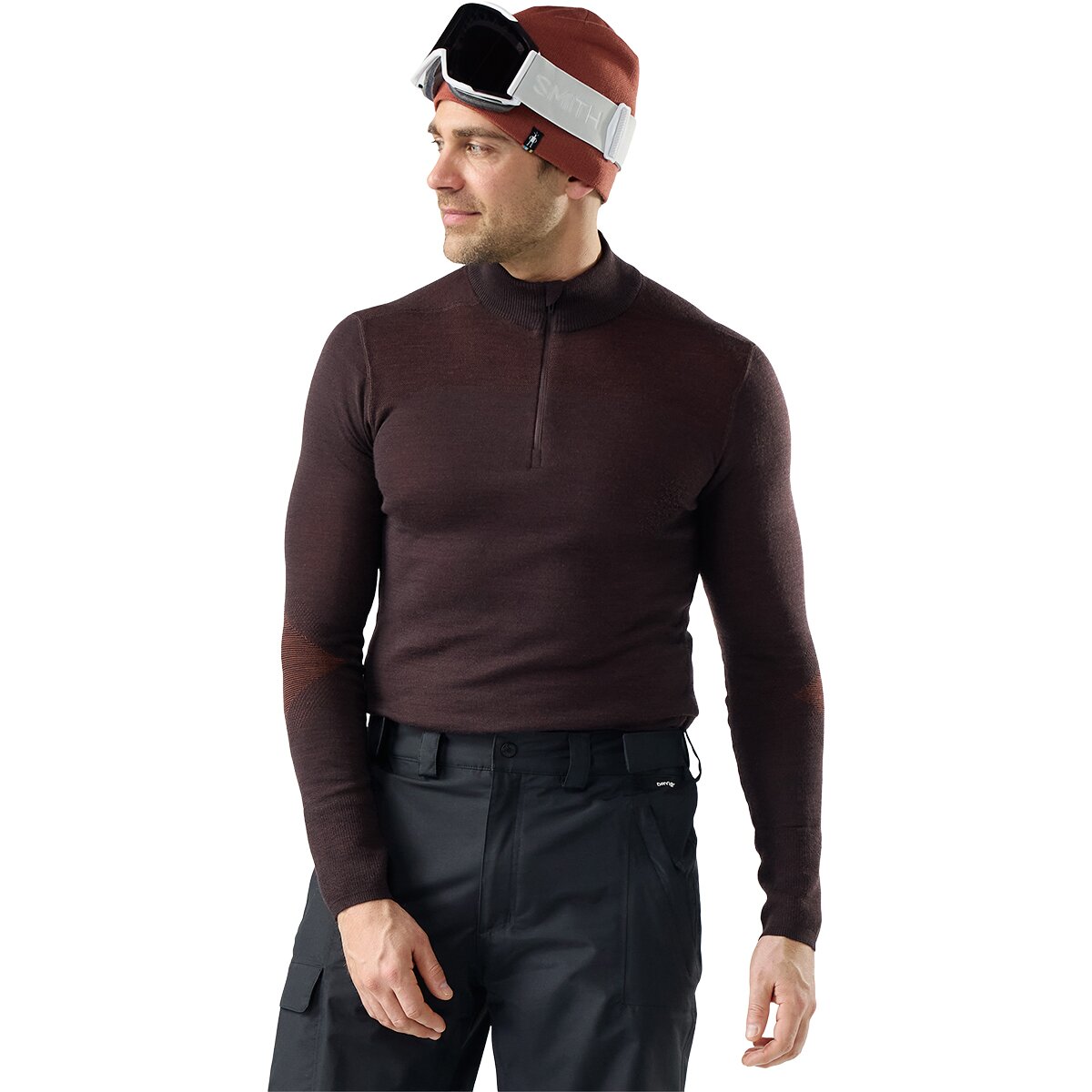 Image of Smartwool Intraknit Thermal Merino 1/4-Zip Base Layer Top - Men's Dark Mink/Burnt Sienna, M