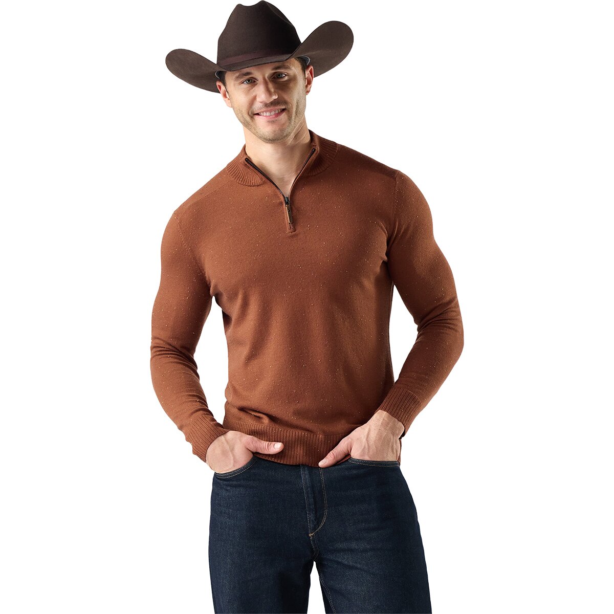 Image of Smartwool Sparwood 1/2-Zip Sweater - Men's Burnt Sienna Donegal, M