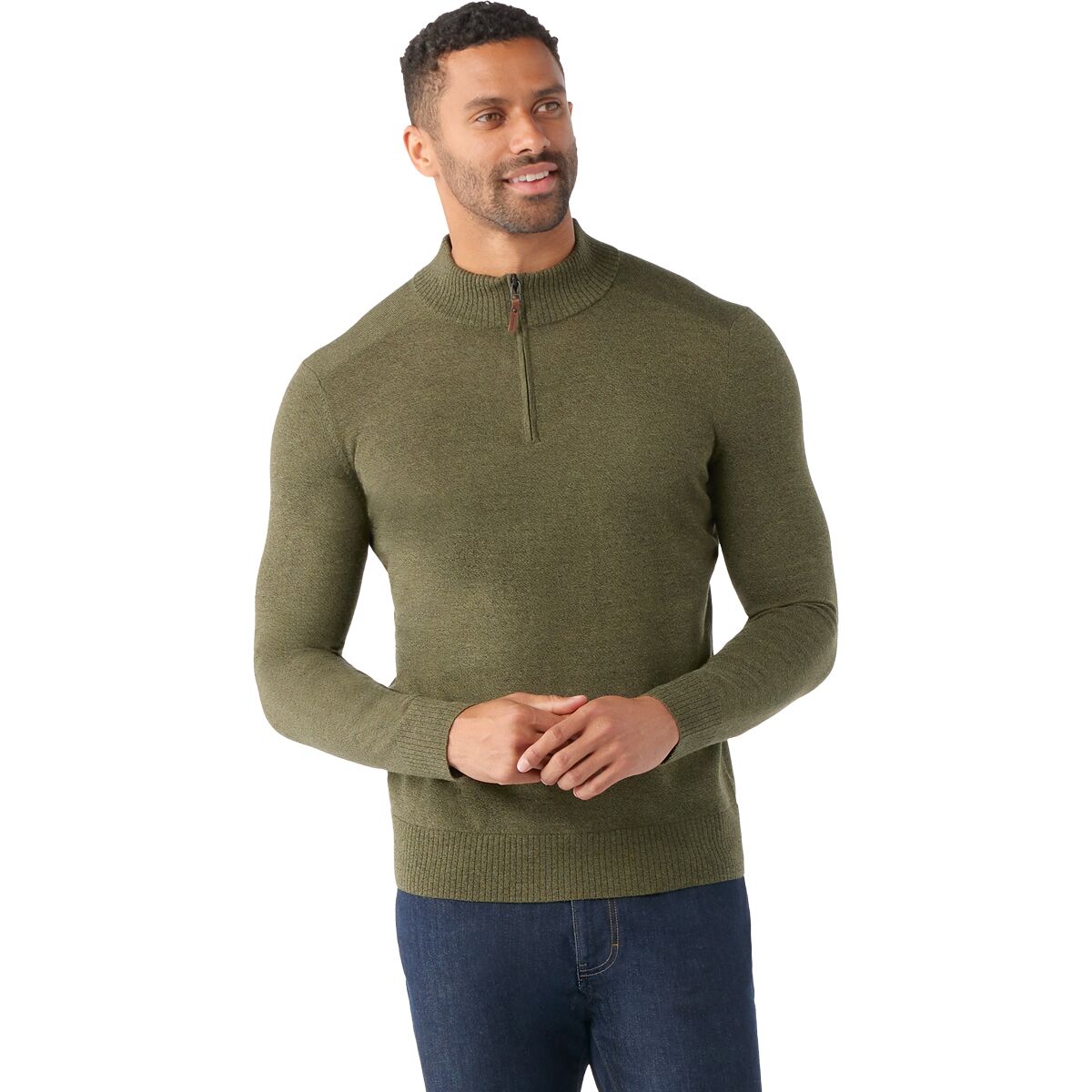Image of Smartwool Sparwood 1/2-Zip Sweater - Men's North Woods Heather/Winter Moss Heather, XL