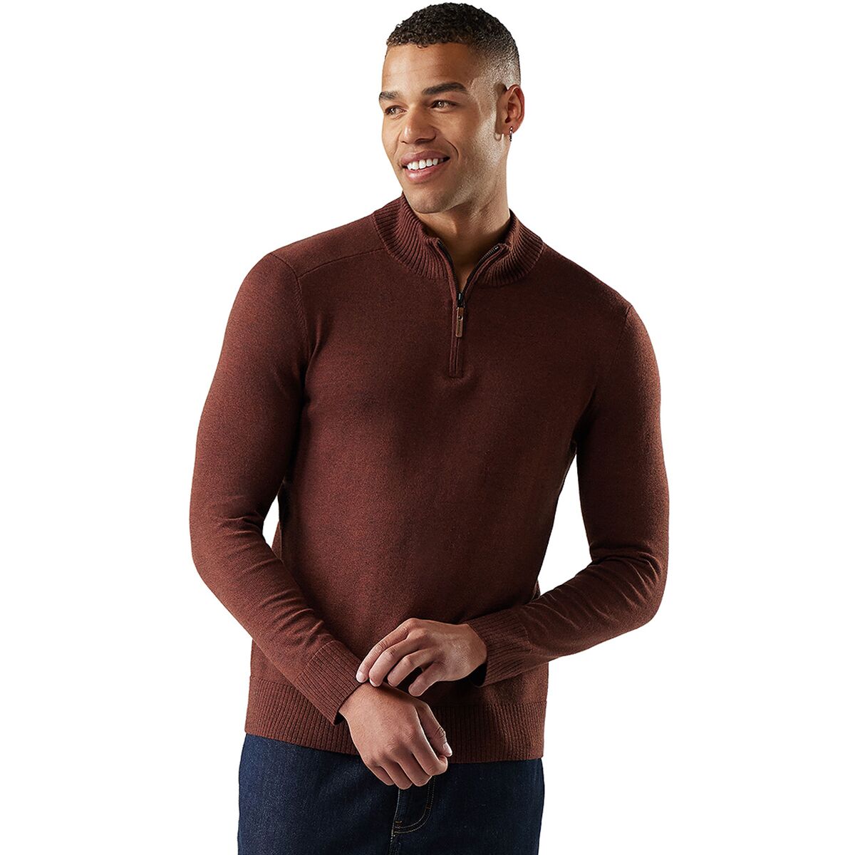 Image of Smartwool Sparwood 1/2-Zip Sweater - Men's Pecan Brown/Mink, XXL