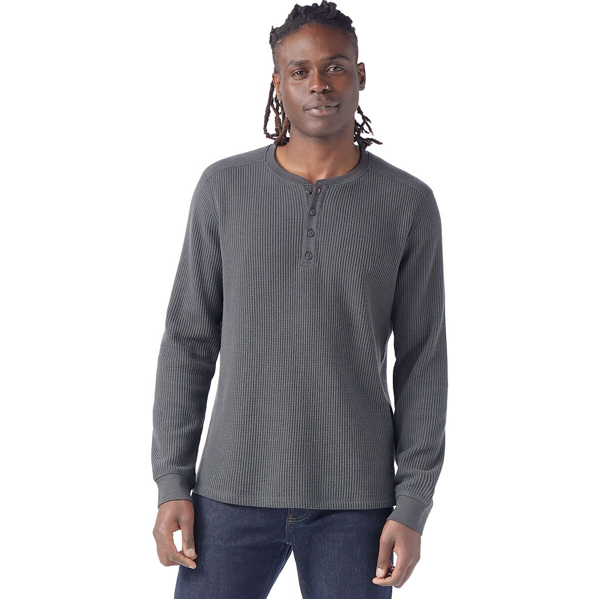 Image of Smartwool Waffle Long-Sleeve Henley - Men's Charcoal, S