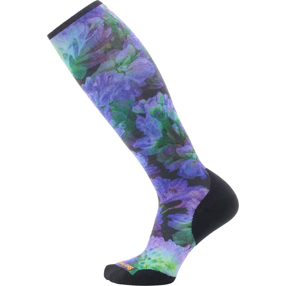 Image of Smartwool Ski Targeted Cushion Electric Lotus Print OTC Sock - Women's Black, S