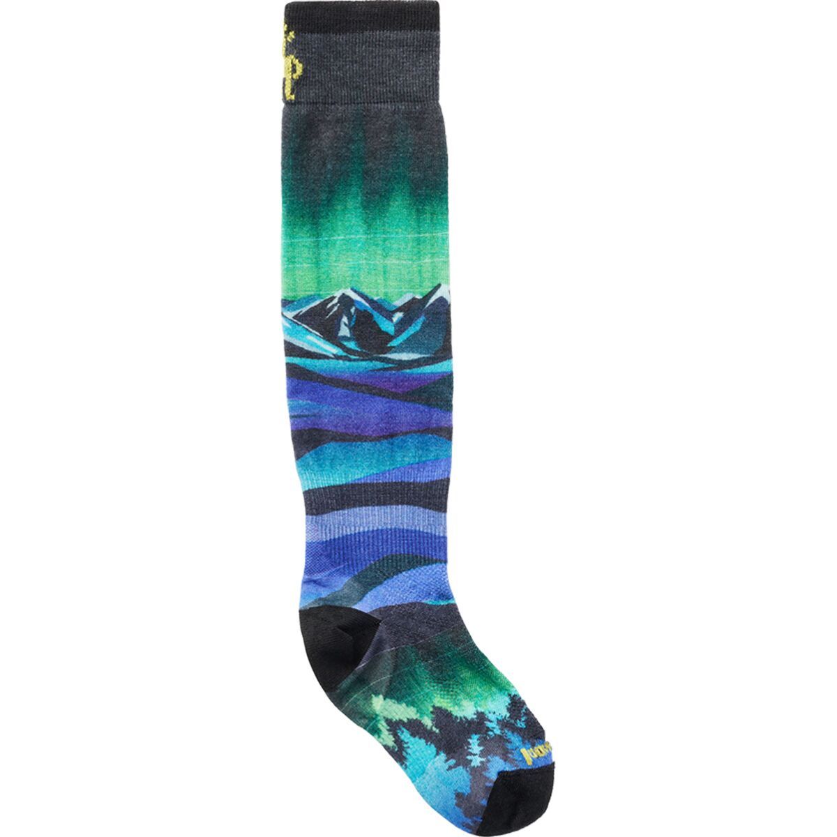 Smartwool Ski Zero Cushion Aurora Flash Print OTC Sock - Kids' Black, L