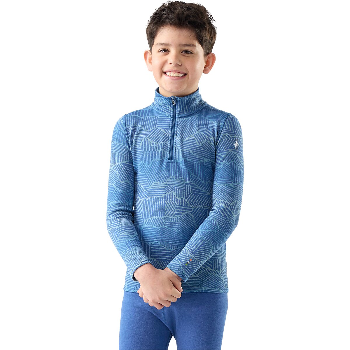 Image of Smartwool Classic Thermal Merino 1/4-Zip Baselayer Top - Kids' Indigo Linear Peaks, XL