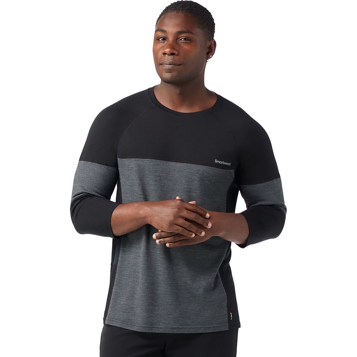 Image of Smartwool Mountain Bike 3/4-Sleeve Jersey - Men's Black/Charcoal Heather, M