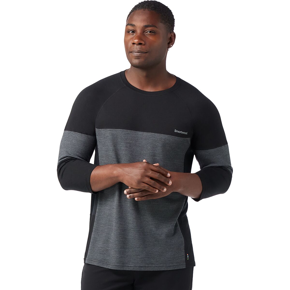 Image of Smartwool Mountain Bike 3/4-Sleeve Jersey - Men's Black/Charcoal Heather, S