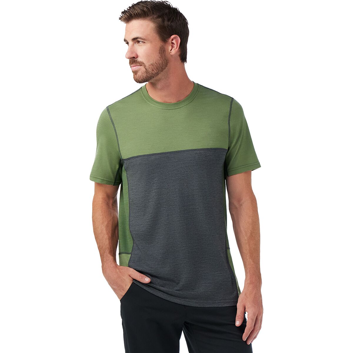 Image of Smartwool Mountain Bike Short-Sleeve Jersey - Men's Charcoal/Fern Green, M