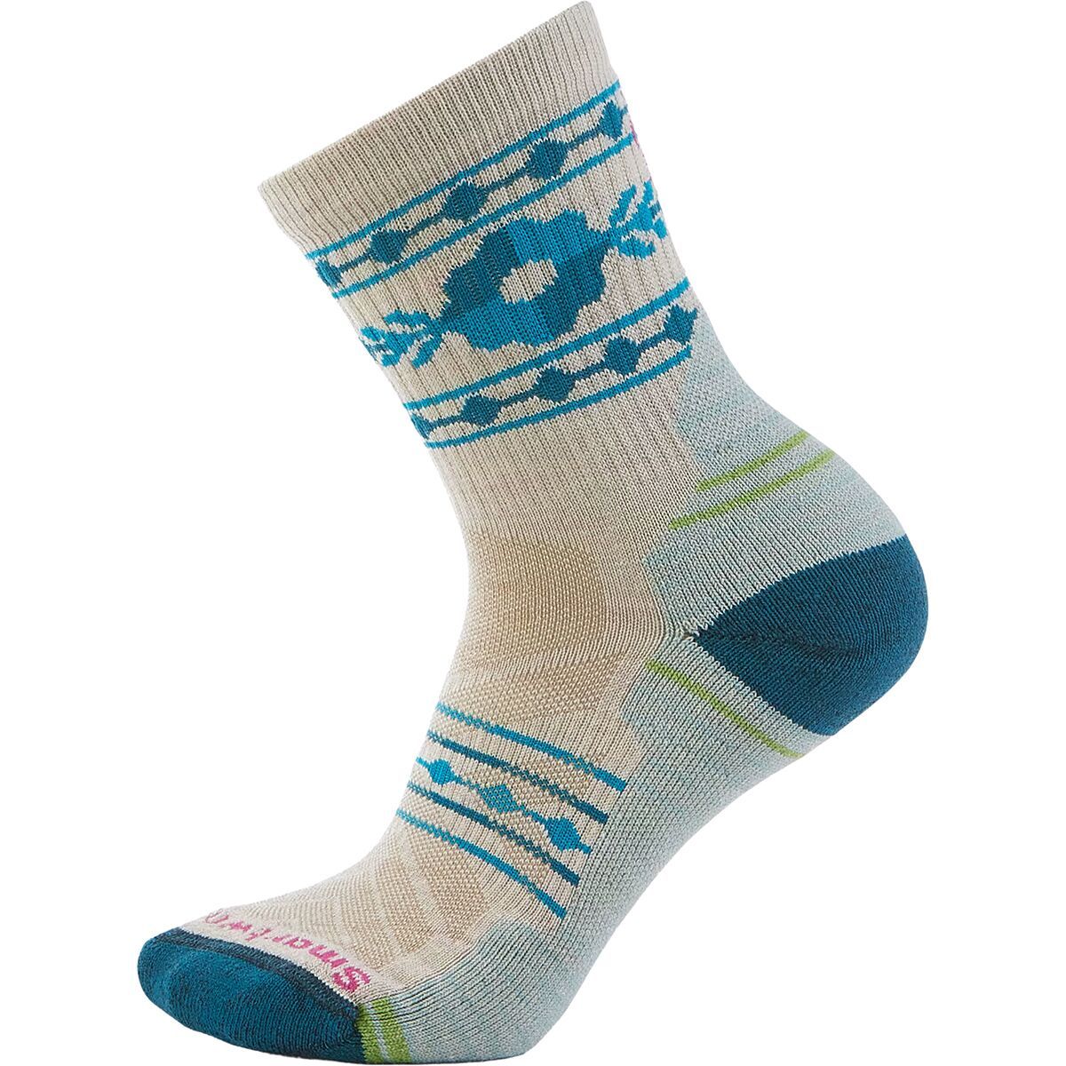 Image of Smartwool Hike Light Cushion Retro Floral Mid Crew Sock - Women's Moonbeam, M