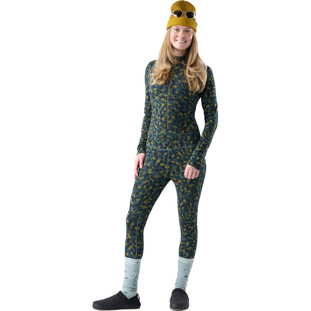 Image of Smartwool Classic Thermal Merino Baselayer One Piece - Women's Dark Teal Wild Blossom, M