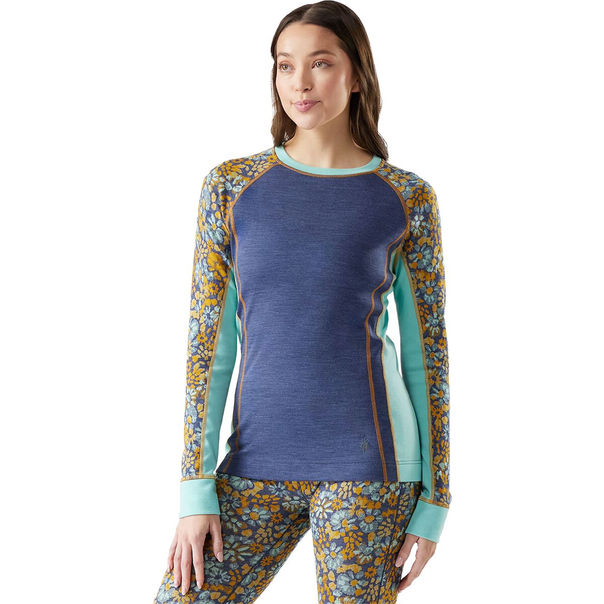 Image of Smartwool Classic Thermal Merino Colorblock Baselayer Crew - Women's Nightfall Blue Heather, M