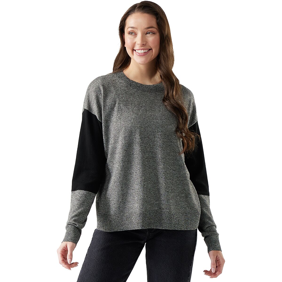 Image of Smartwool Edgewood Colorblock Crew Sweater - Women's Black, M