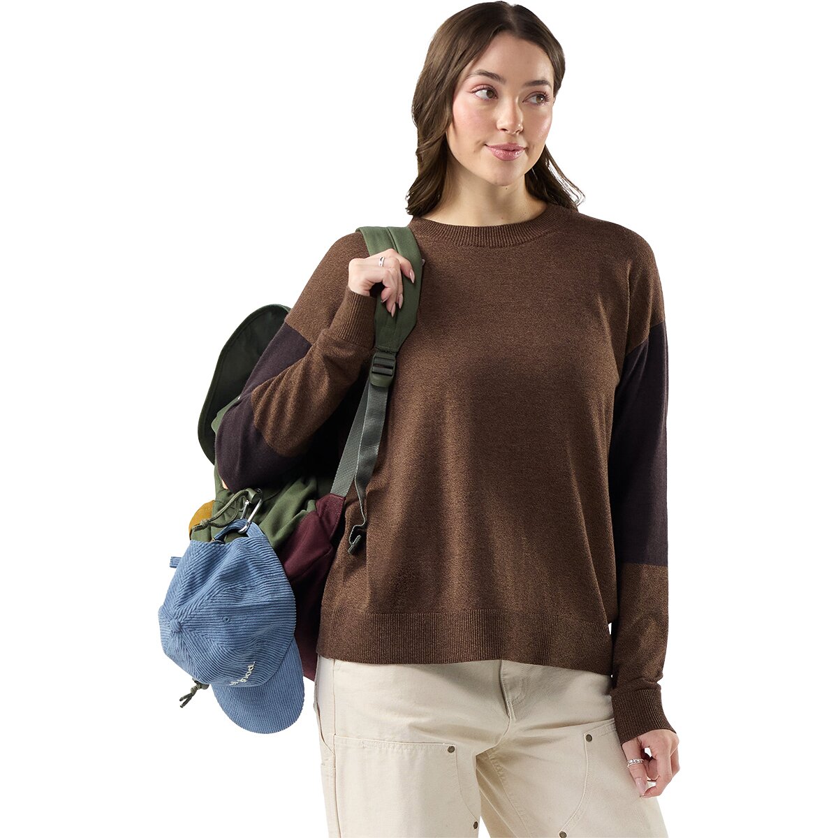 Image of Smartwool Edgewood Colorblock Crew Sweater - Women's Mink Marl, M