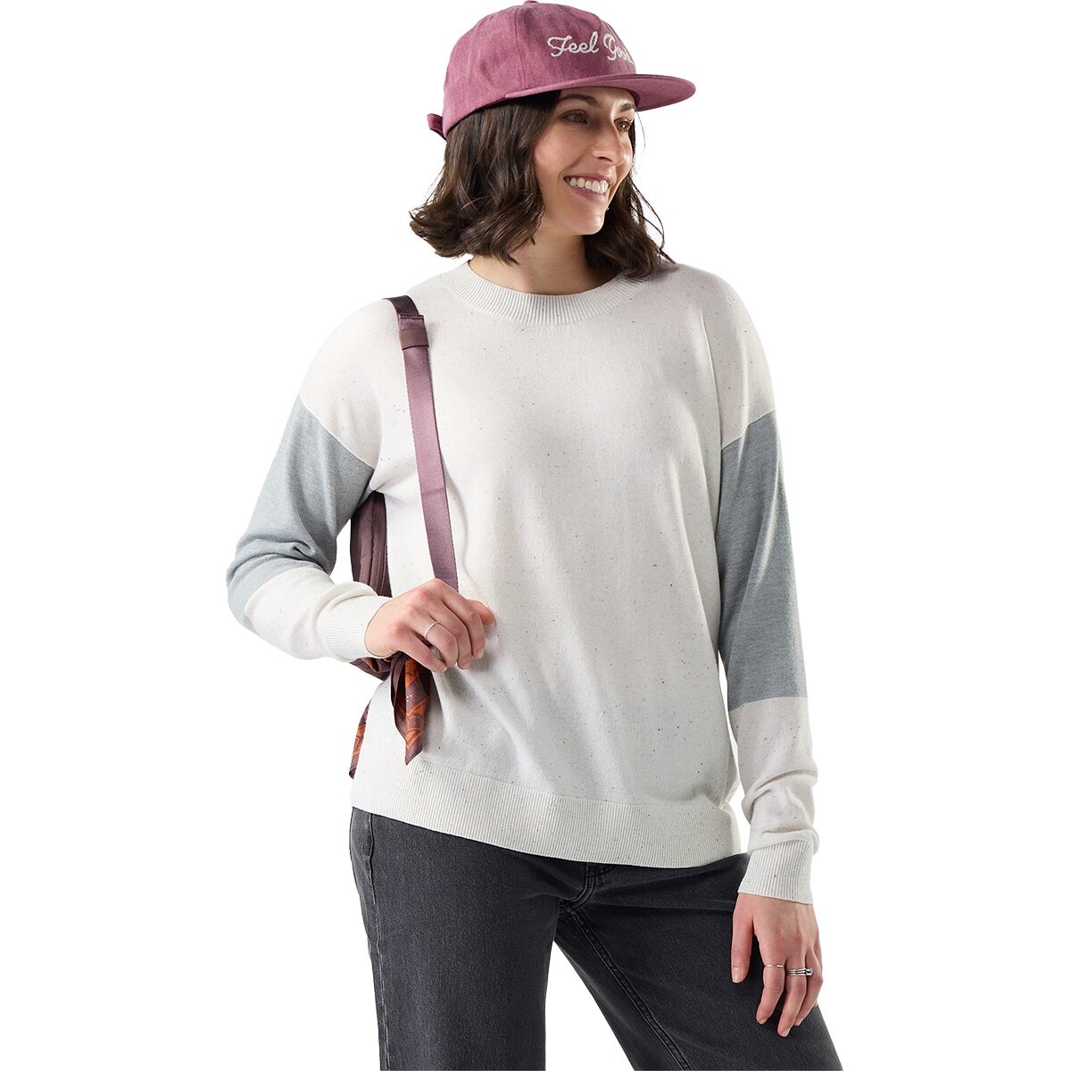 Image of Smartwool Edgewood Colorblock Crew Sweater - Women's Natural Donegal, XL