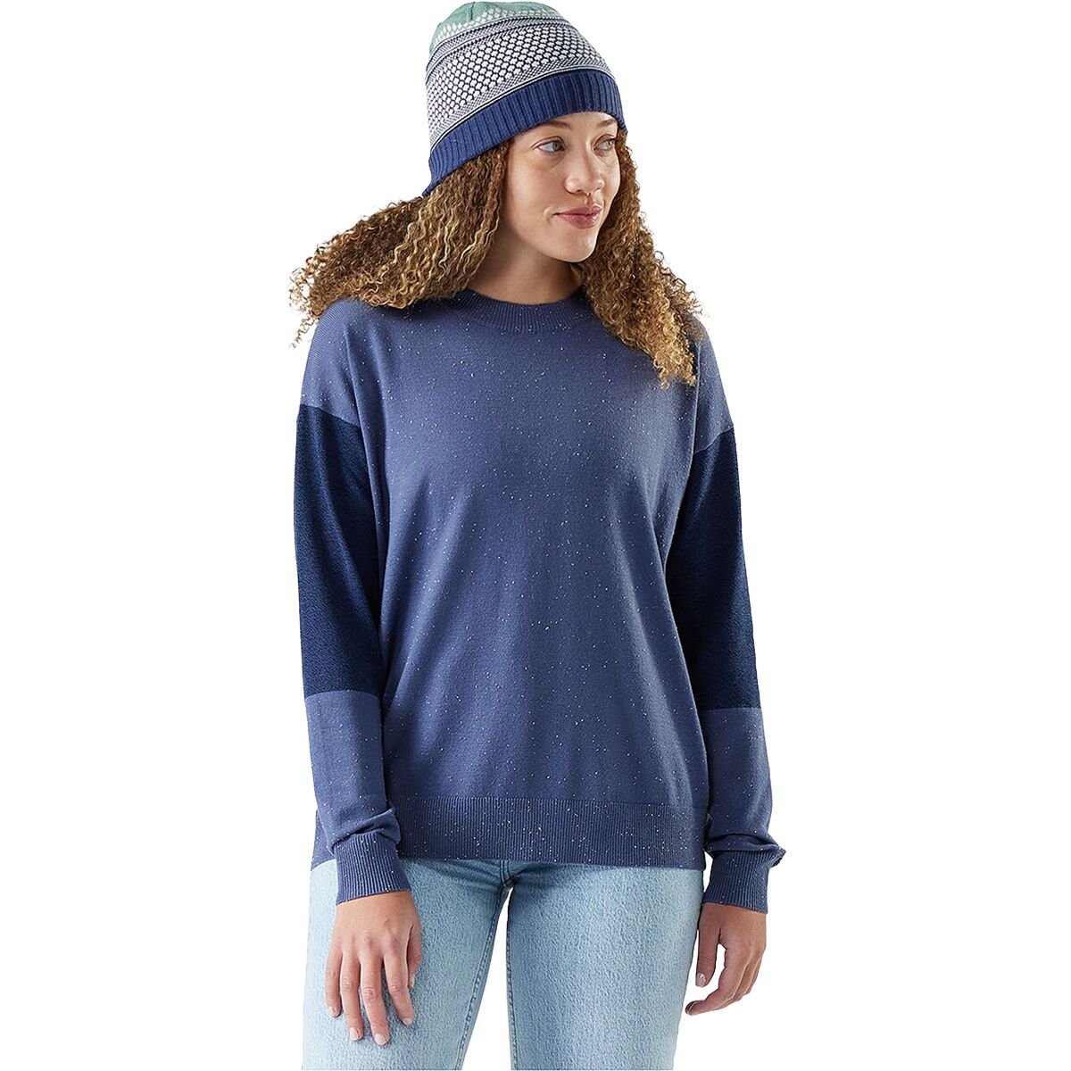 Image of Smartwool Edgewood Colorblock Crew Sweater - Women's Nightfall Blue, L