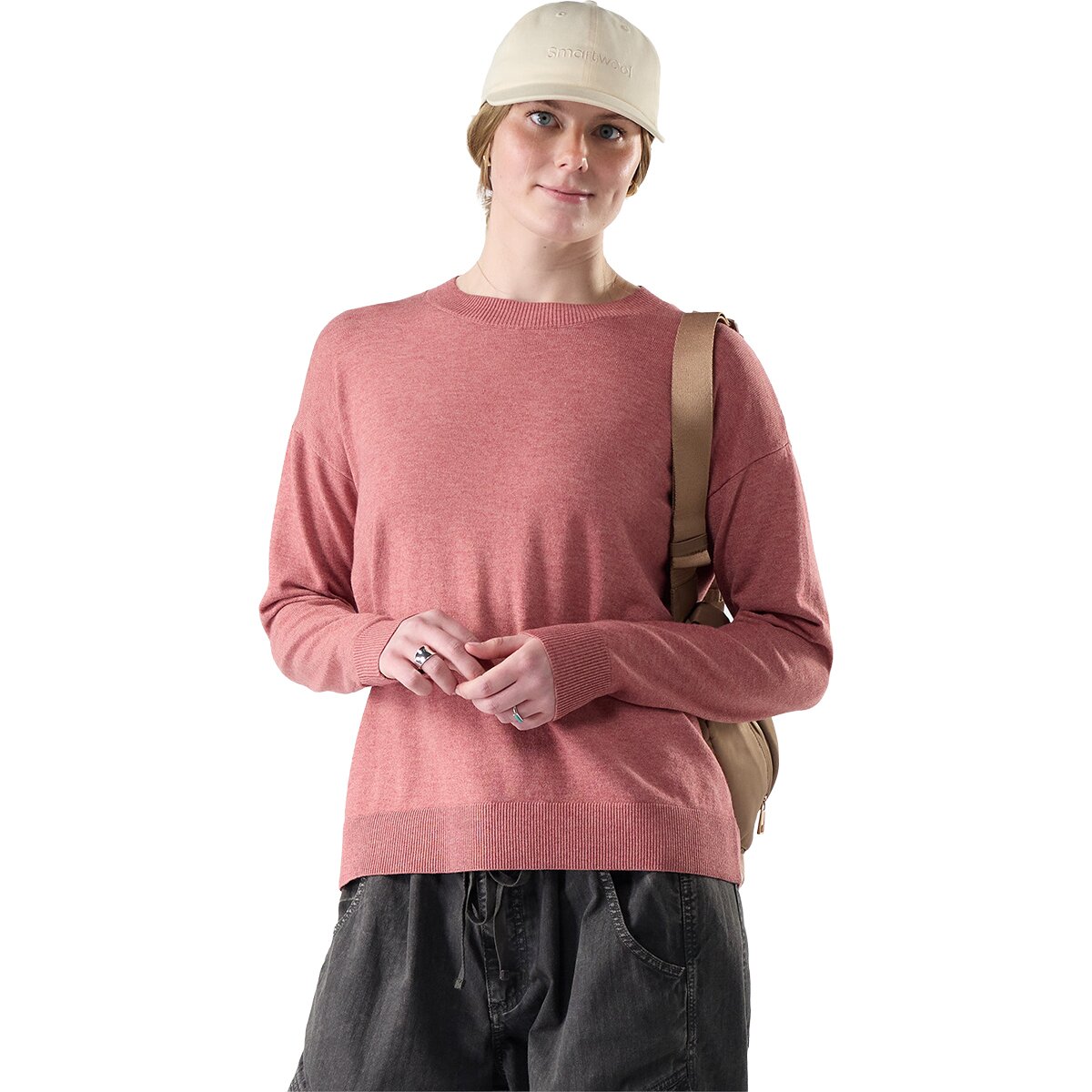 Image of Smartwool Edgewood Colorblock Crew Sweater - Women's Rosewood Heather, L