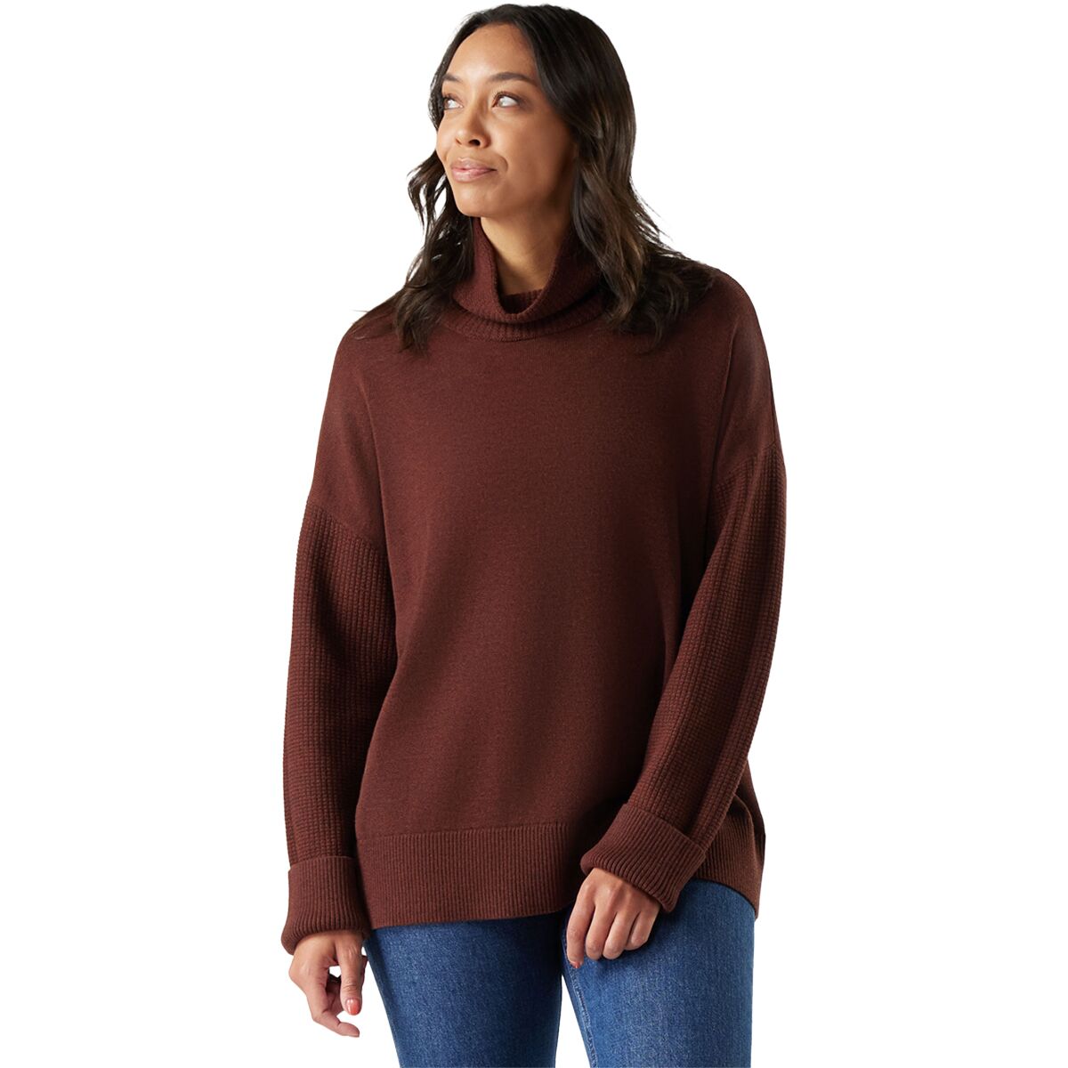 Image of Smartwool Edgewood Cowl Neck Sweater - Women's Pecan Brown/Mink, XS